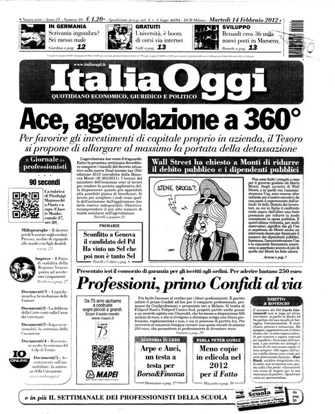 Italia oggi : quotidiano di economia finanza e politica